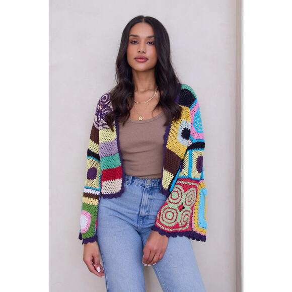 SAACHI Colorful Crochet Cotton Cardigan Jacket NWT - Picture 2 of 8